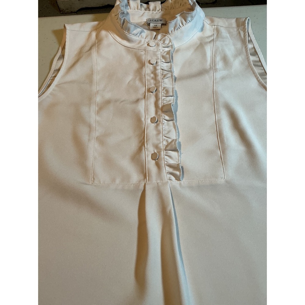 J.Crew Womens White Ruffle Neck Sleeveless Blouse Pleated Bib Top Size 10 - Picture 4 of 7